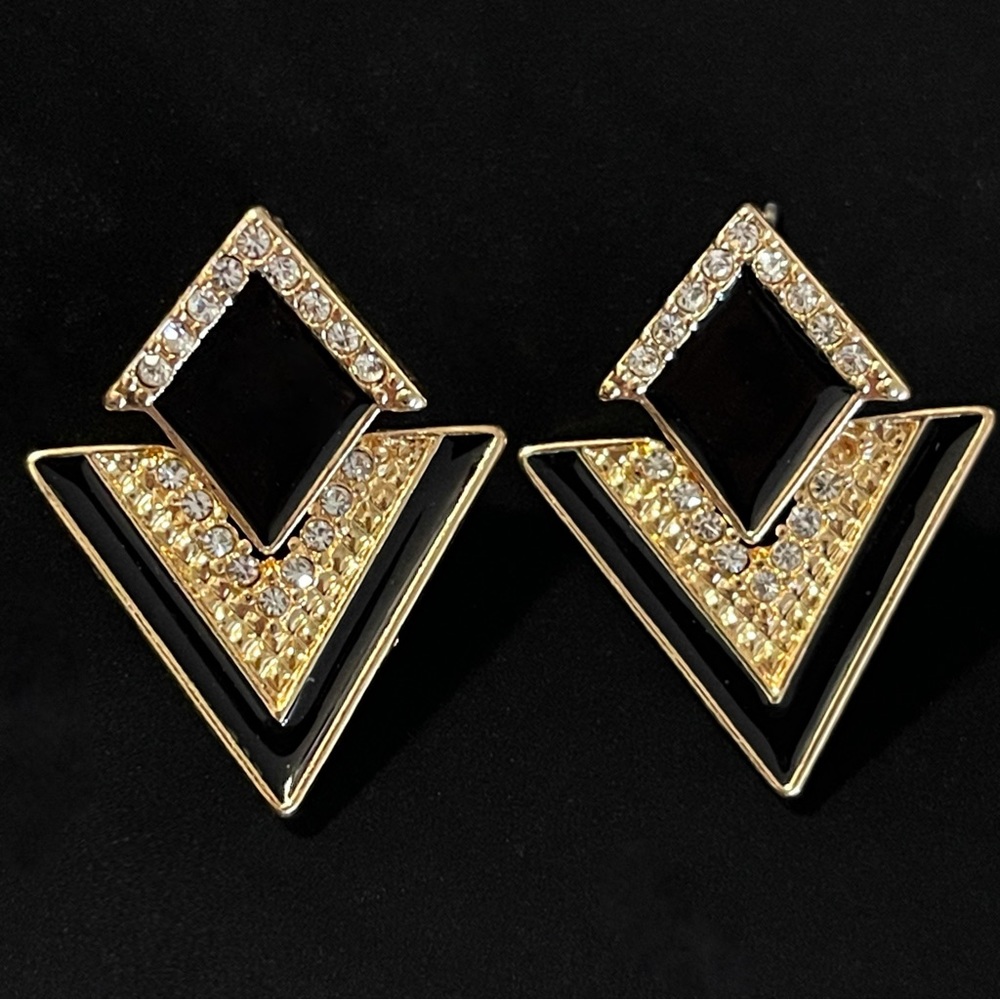 ✨Elegant Black Enamel Rhinestone earrings